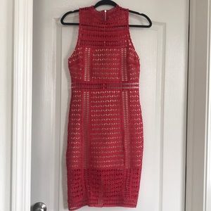 Only worn once reddish pink lace midi dress